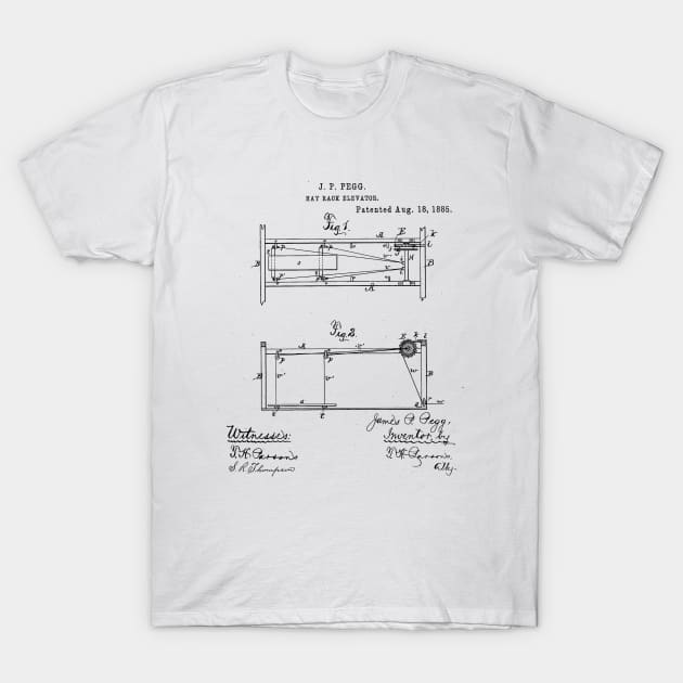 Hay Rack Elevator Vintage Patent Hand Drawing T-Shirt by TheYoungDesigns